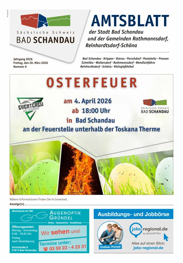 Amtsblatt der Stadt Bad Schandau und der Gemeinden Titelblatt 06/2026