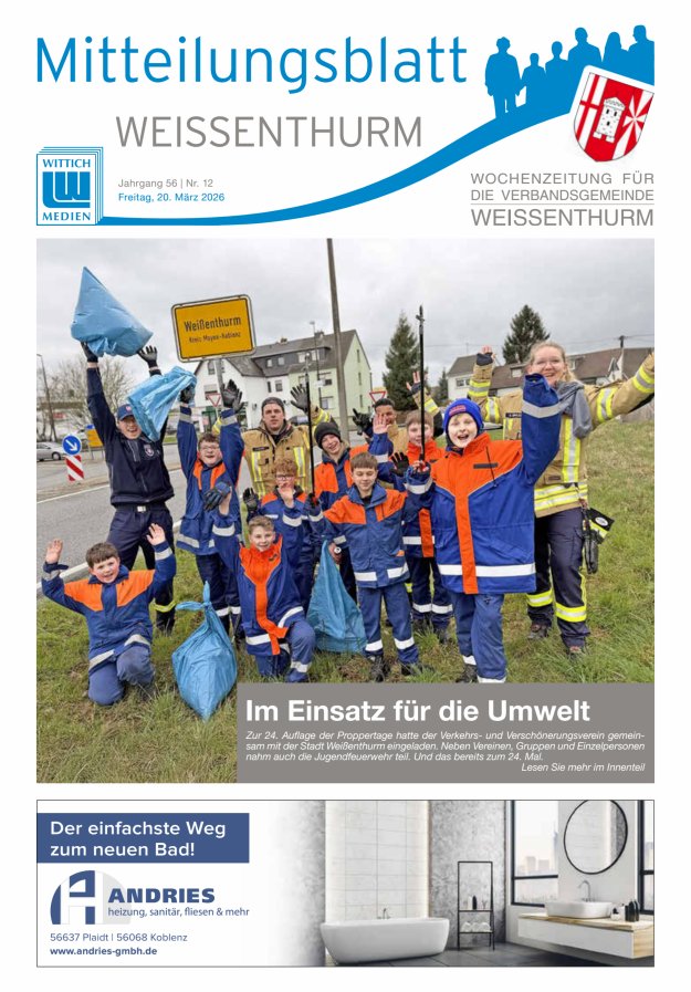Mitteilungsblatt für den Bereich der Verbandsgemeinde Weißenthurm Titelblatt 12/2026