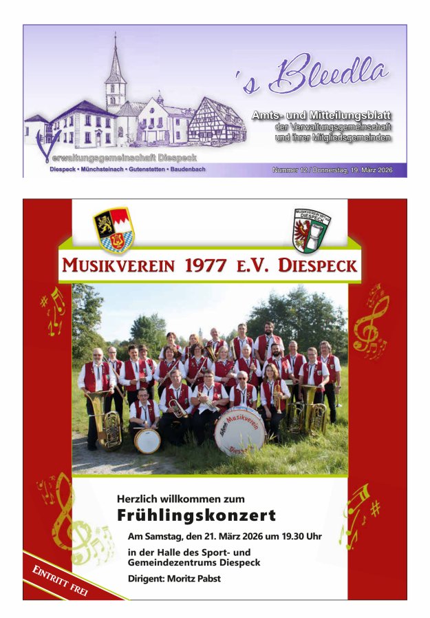 Amts- und Mitteilungsblatt VGem Diespeck Titelblatt 12/2026