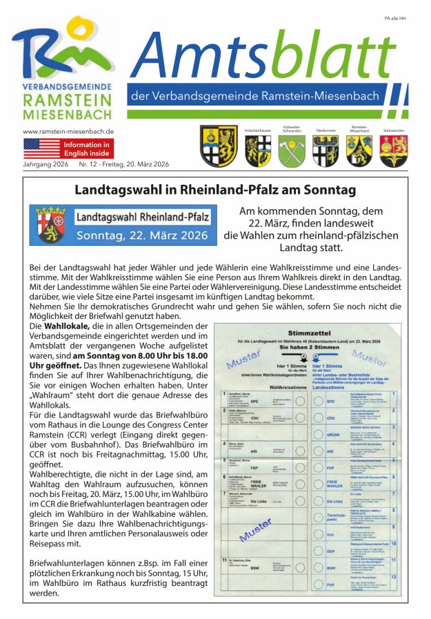 Amtsblatt VG Ramstein-Miesenbach Titelblatt 12/2026