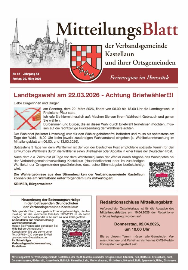 Mitteilungsblatt Kastellaun Titelblatt 12/2026