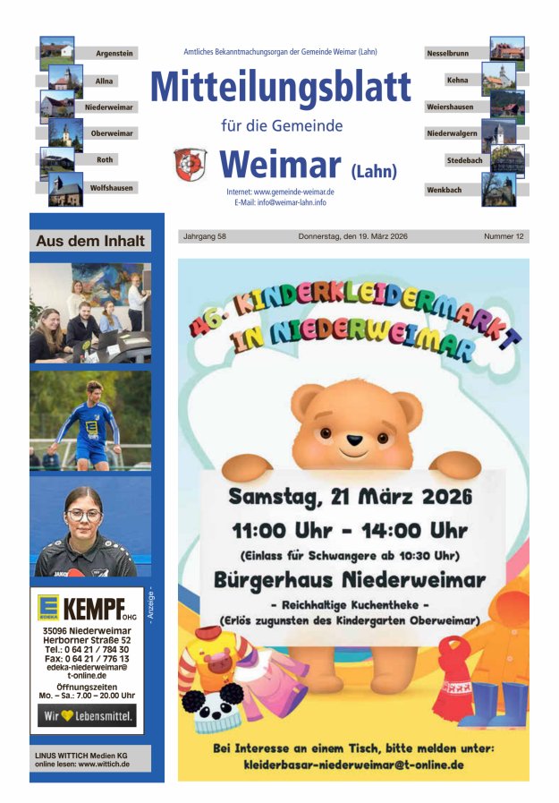 Mitteilungsblatt für die Gemeinde Weimar Titelblatt 12/2026