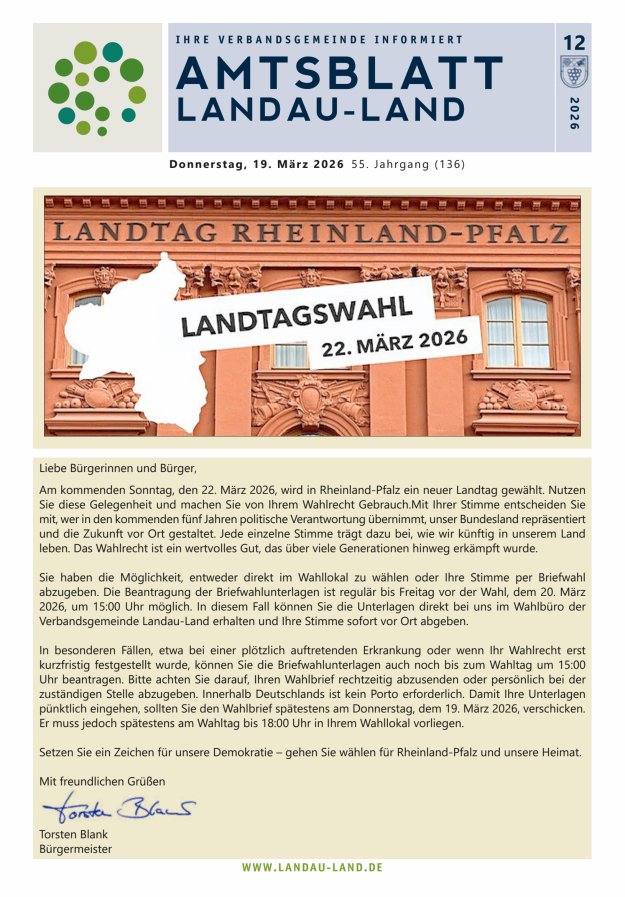 Amtsblatt VG Landau-Land Titelblatt 12/2026