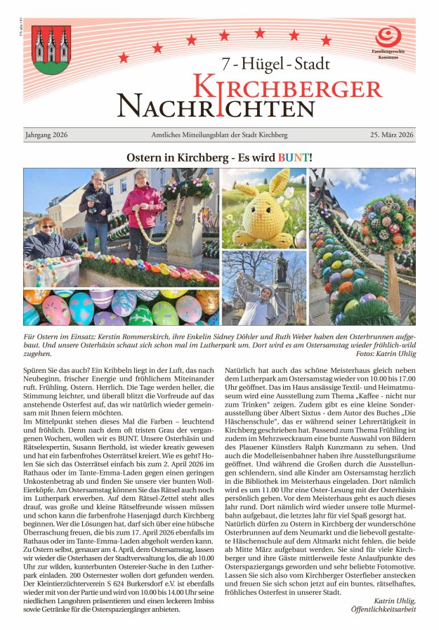 Kirchberger Nachrichten Titelblatt 03/2026