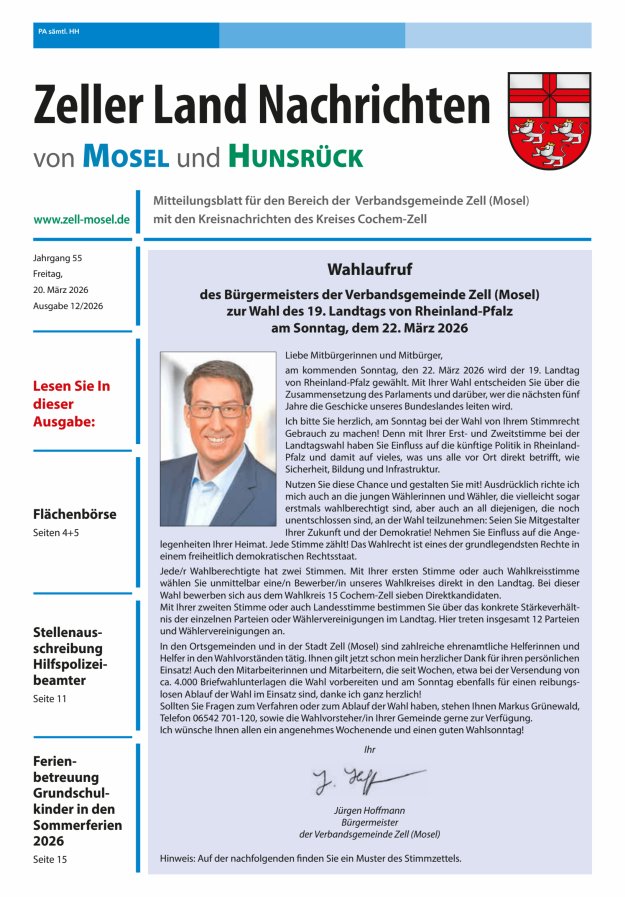 Zeller Land Nachrichten Titelblatt 12/2026