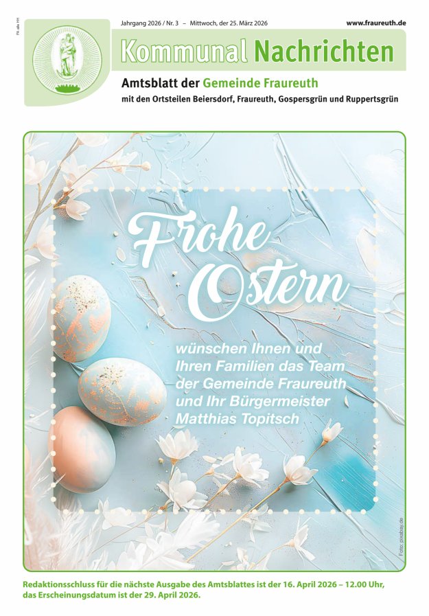 Kommunal-Nachrichten der Gemeinde Fraureuth Titelblatt 03/2026