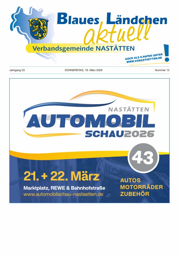Blaues Ländchen aktuell - Heimat- u Bürgerzeitung VG Nastätten Titelblatt 12/2026