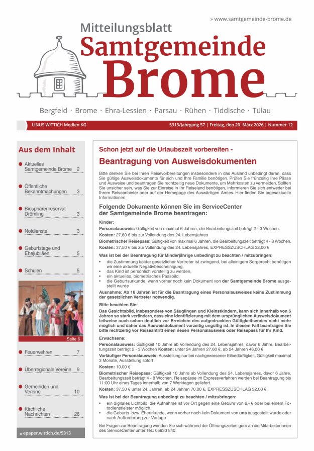 Mitteilungsblatt der Samtgemeinde Brome Titelblatt 12/2026