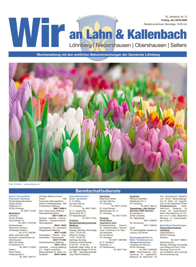 Amtliches Mitteilungsblatt der Gemeinde Löhnberg Titelblatt 12/2026