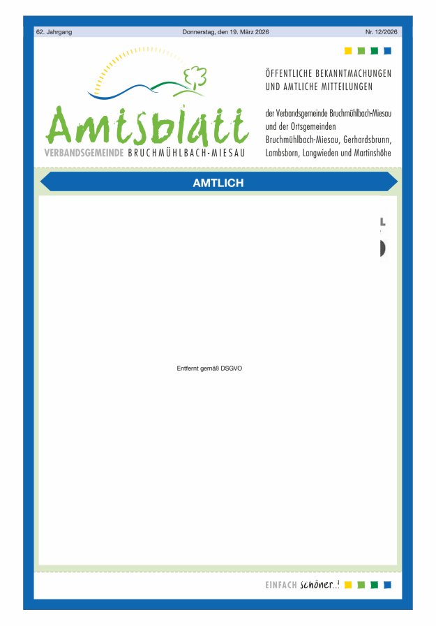 Amtsblatt der VG Bruchmühlbach-Miesau Titelblatt 12/2026