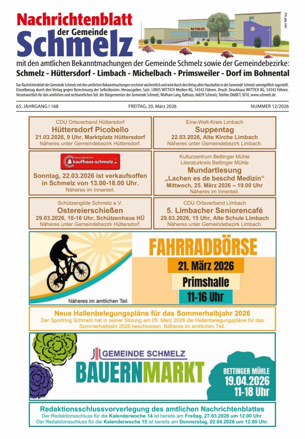Nachrichtenblatt Schmelz Titelblatt 12/2026