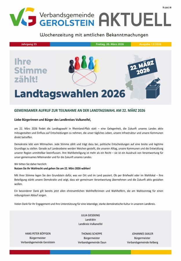 Verbandsgemeinde Gerolstein aktuell Titelblatt 12/2026