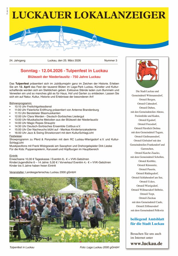 Luckauer Lokalanzeiger (beiliegend Amtsblatt für die Stadt Luckau) Titelblatt 03/2026