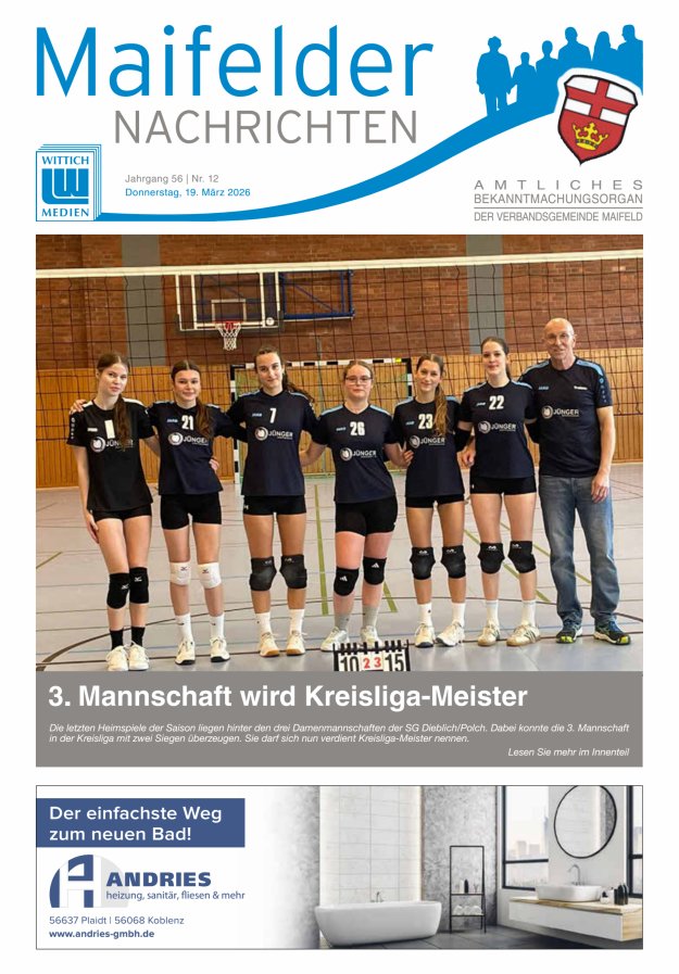 Maifelder Nachrichten - Wochenzeitung der Verbandsgemeinde Maifeld Titelblatt 12/2026