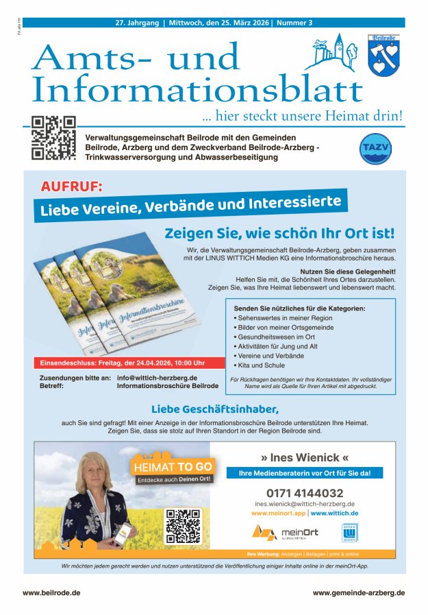 Amts- und Informationsblatt der Verwaltungsgemeinschaft Beilrode Titelblatt 03/2026