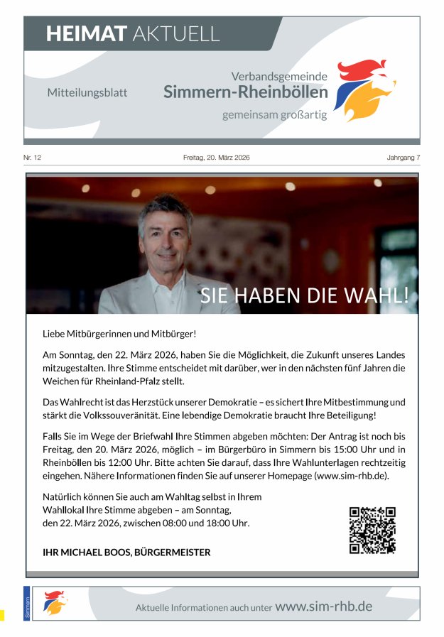 Heimat Aktuell - Mitteilungsbl der VG Simmern-Rheinböllen Ausg Simmern Titelblatt 12/2026