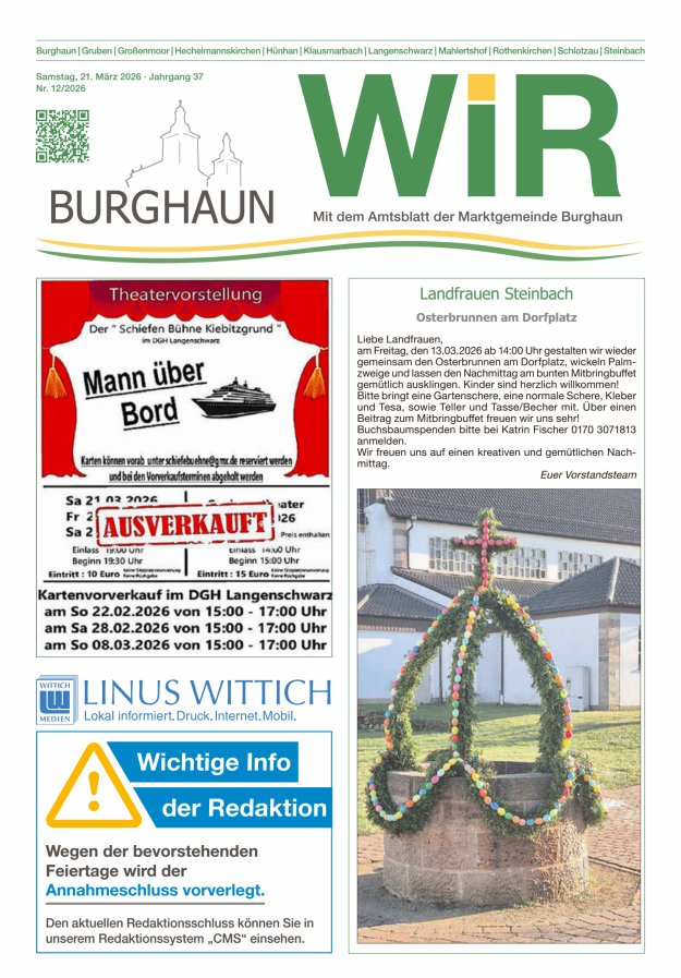 WIR - mit Amtsblatt der Marktgemeinde Burghaun Titelblatt 12/2026