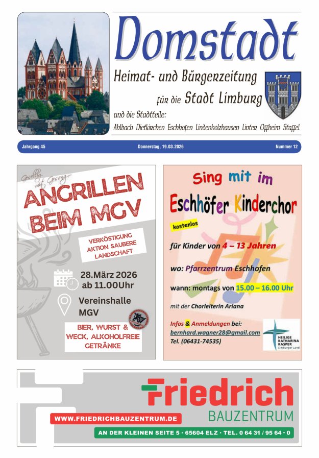 Domstadt - Heimat- und Bürgerzeitung für die Stadt Limburg Titelblatt 12/2026