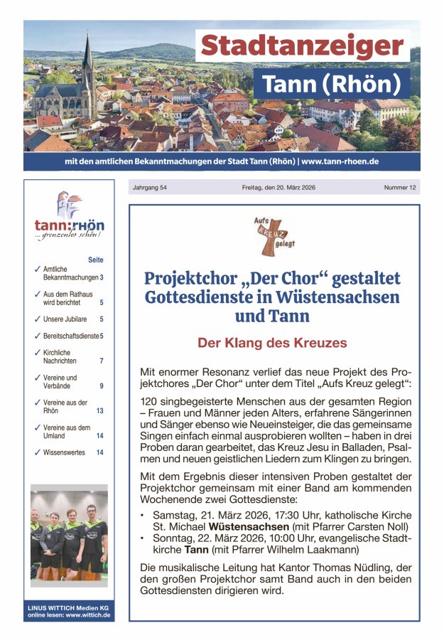 Stadtanzeiger Tann (Rhön) Titelblatt 12/2026