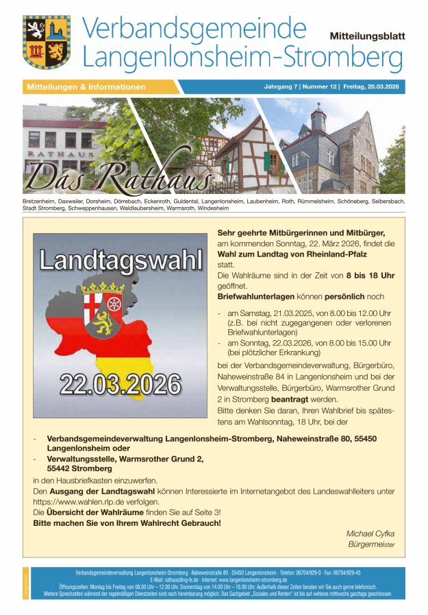 Das Rathaus - MTB d VG Langenlonsheim-Stromberg Titelblatt 12/2026