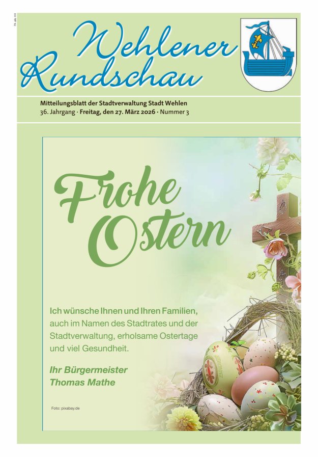 Wehlener Rundschau - Mitteilungsblatt der Stadtverwaltung Stadt Wehlen Titelblatt 03/2026
