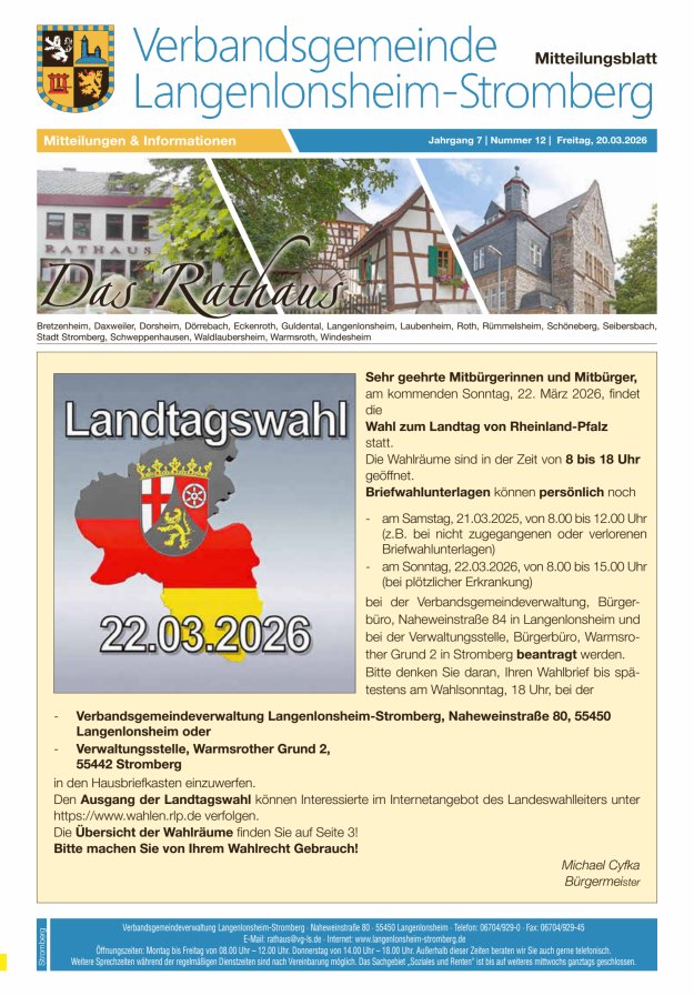 Das Rathaus - MTB d VG Langenlonsheim-Stromberg  Titelblatt 11/2026