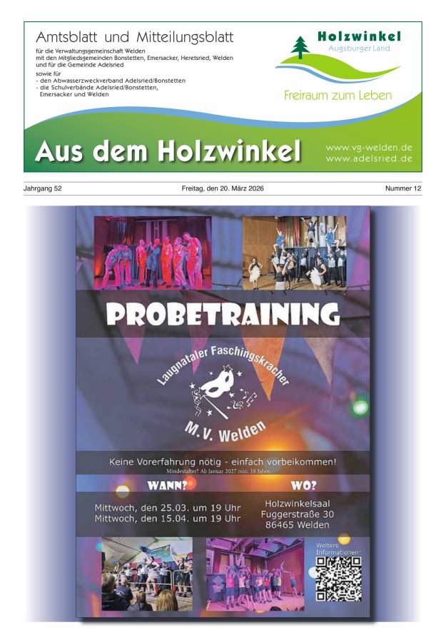 Aus dem Holzwinkel Amtsblatt u Mitteilungsblatt f VG Welden u GemAdelsried Titelblatt 12/2026
