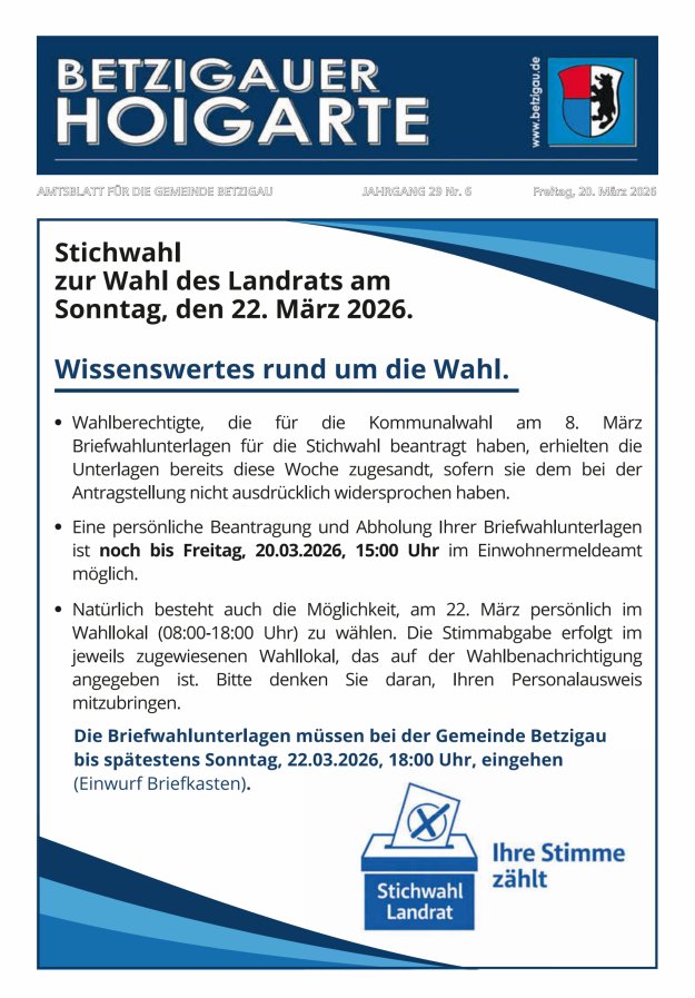 Betzigauer Hoigarte Amtsblatt der Gemeinde Betzigau Titelblatt 06/2026