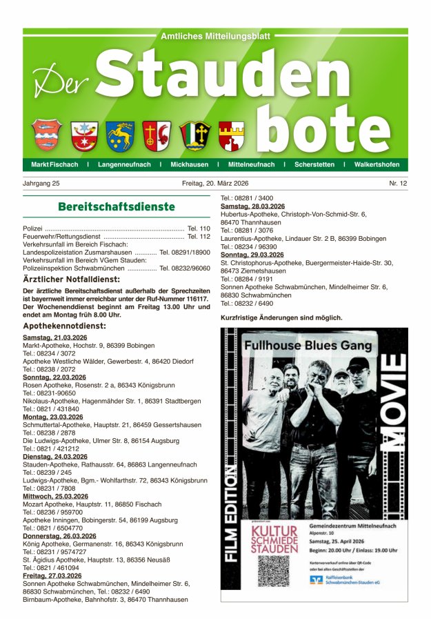 Staudenbote Amtliches Mitteilungsblatt Titelblatt 12/2026