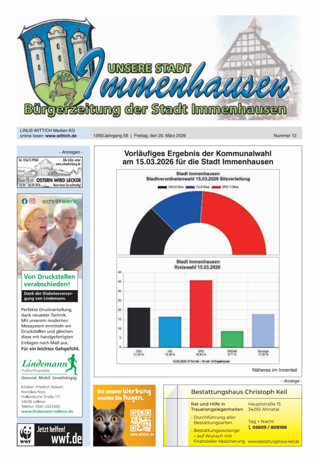 Unsere Stadt Immenhausen Titelblatt 12/2026