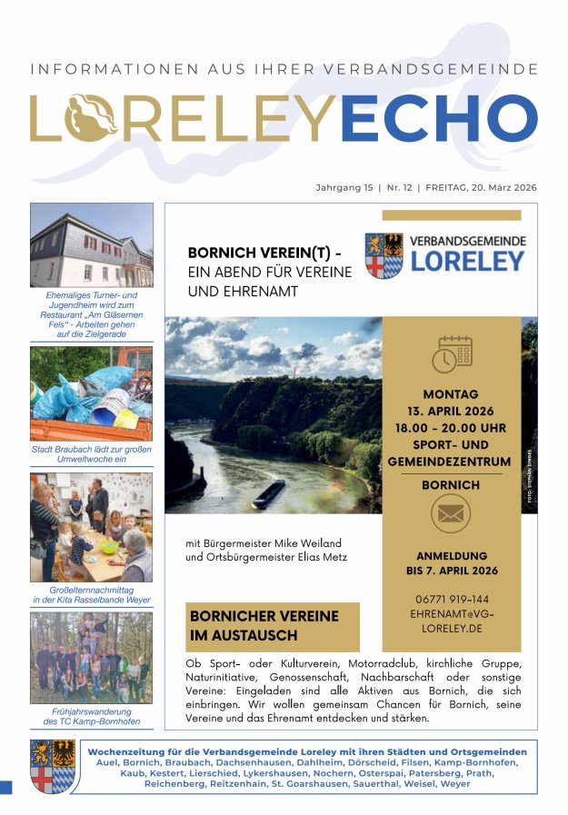 Loreley-Echo - Mitteilungsblatt der Verbandsgemeinde Loreley (Braubach) Titelblatt 11/2026