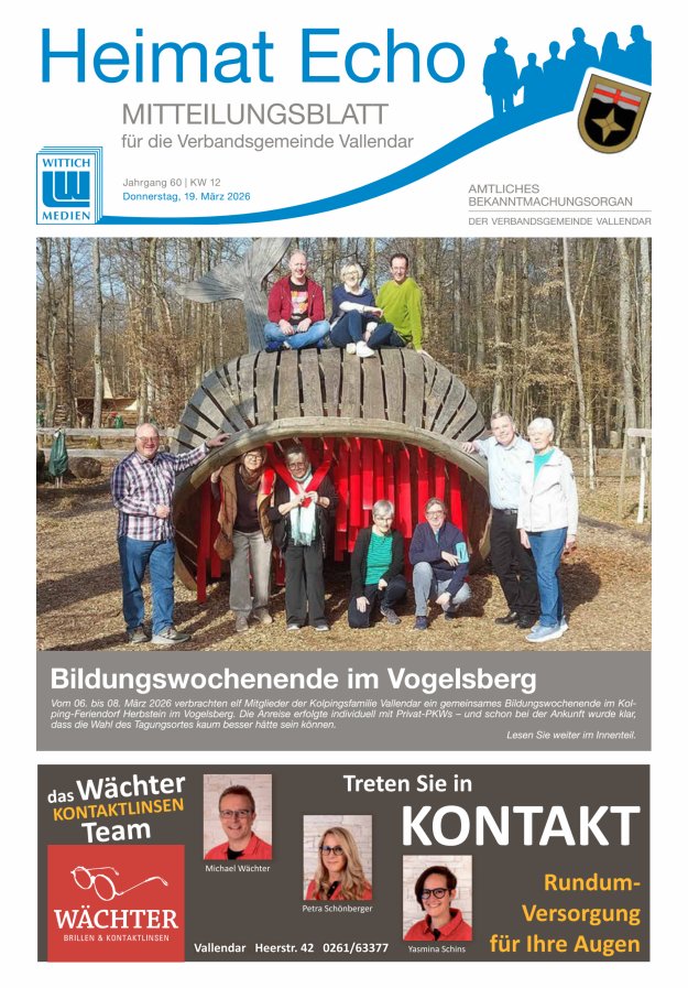 Heimat-Echo - Heimat- und Bürgerzeitung Verbandsgemeinde Vallendar Titelblatt 12/2026