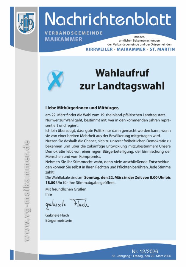 Nachrichtenblatt VG Maikammer Titelblatt 12/2026
