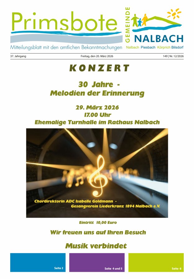 Primsbote Gemeinde Nalbach Titelblatt 12/2026