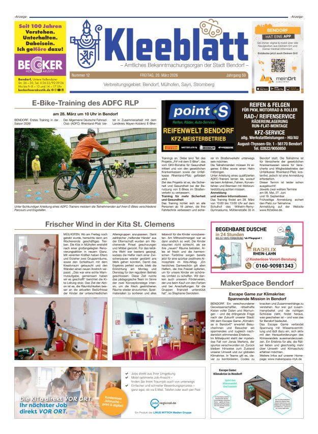 Kleeblatt - Amtliches Bekanntmachungsorgan der Stadt Bendorf Titelblatt 12/2026