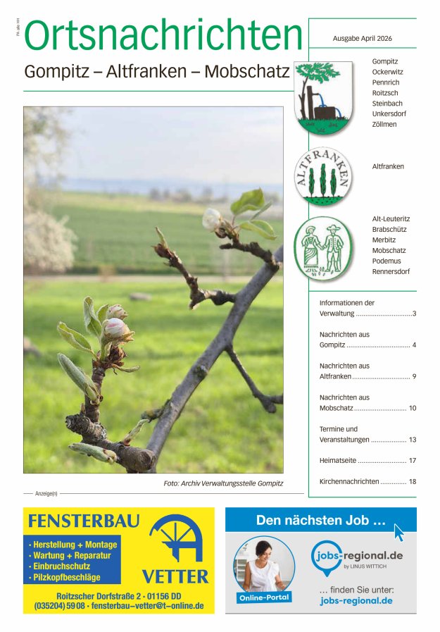 Ortsnachrichten Gompitz - Altfranken - Mobschatz Titelblatt 03/2026