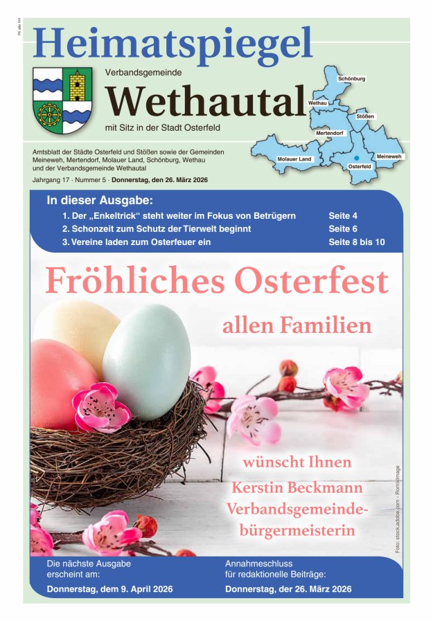 Heimatspiegel Verbandsgemeinde Wethautal mit Sitz in der Stadt Osterfeld Titelblatt 05/2026