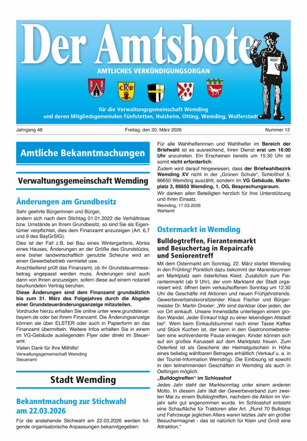 Der Amtsbote - Wemding Verwaltungsgemeinschaft Titelblatt 12/2026