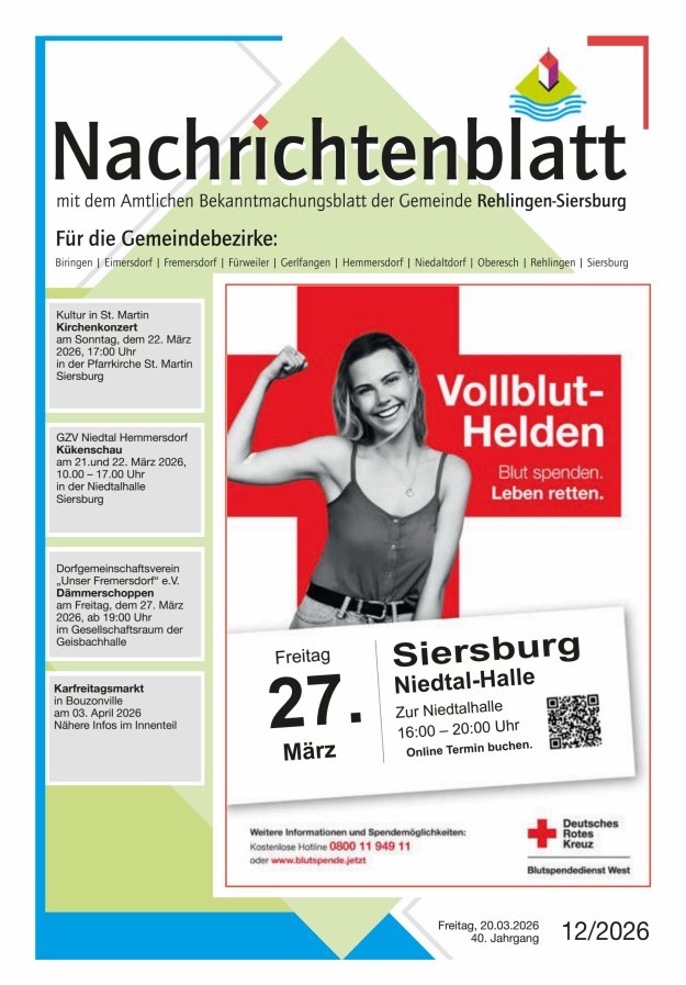 Nachrichtenblatt Rehlingen-Siersburg Titelblatt 12/2026