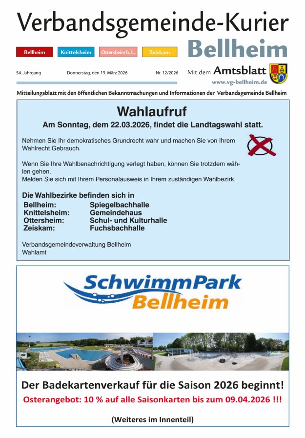 Verbandsgemeinde-Kurier Bellheim Titelblatt 12/2026
