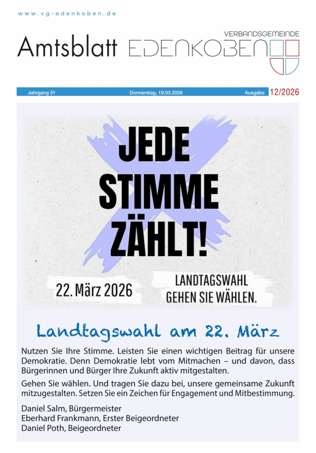 Amtsblatt VG Edenkoben Titelblatt 12/2026