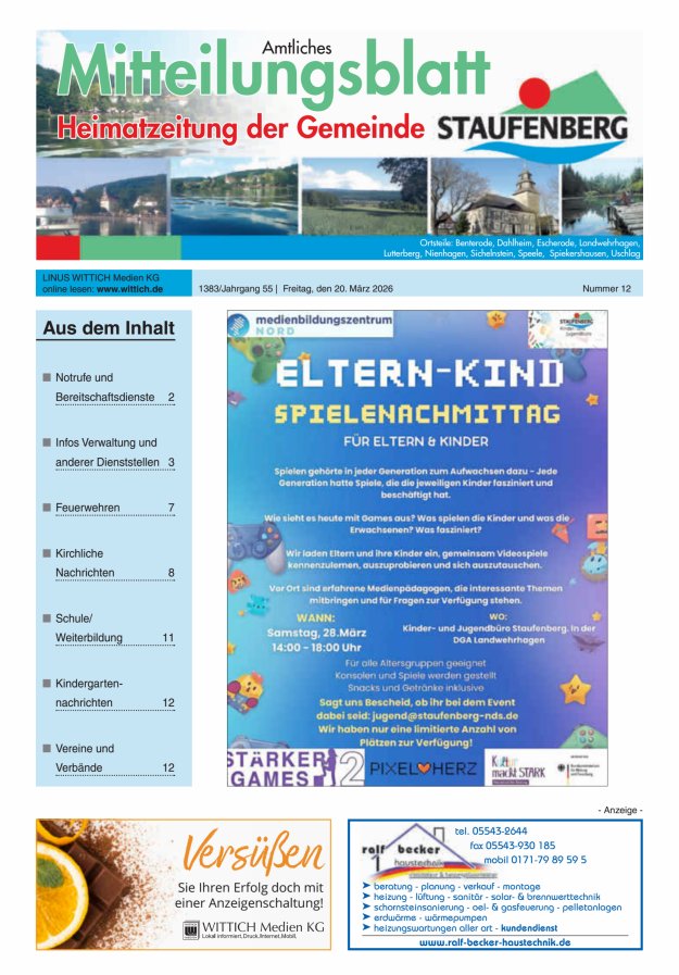 Heimatzeitung der Gemeinde Staufenberg Titelblatt 12/2026