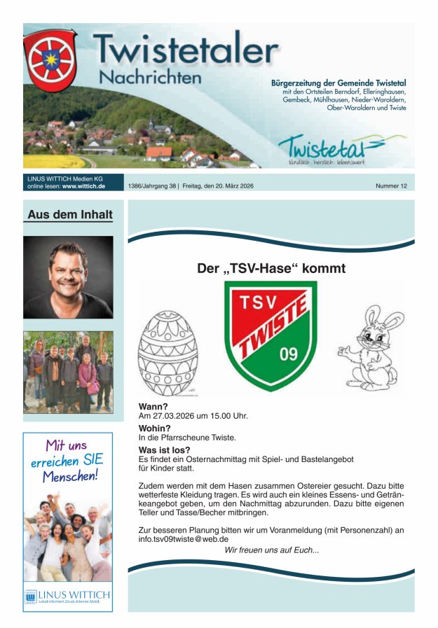 Twistetaler Nachrichten Titelblatt 12/2026