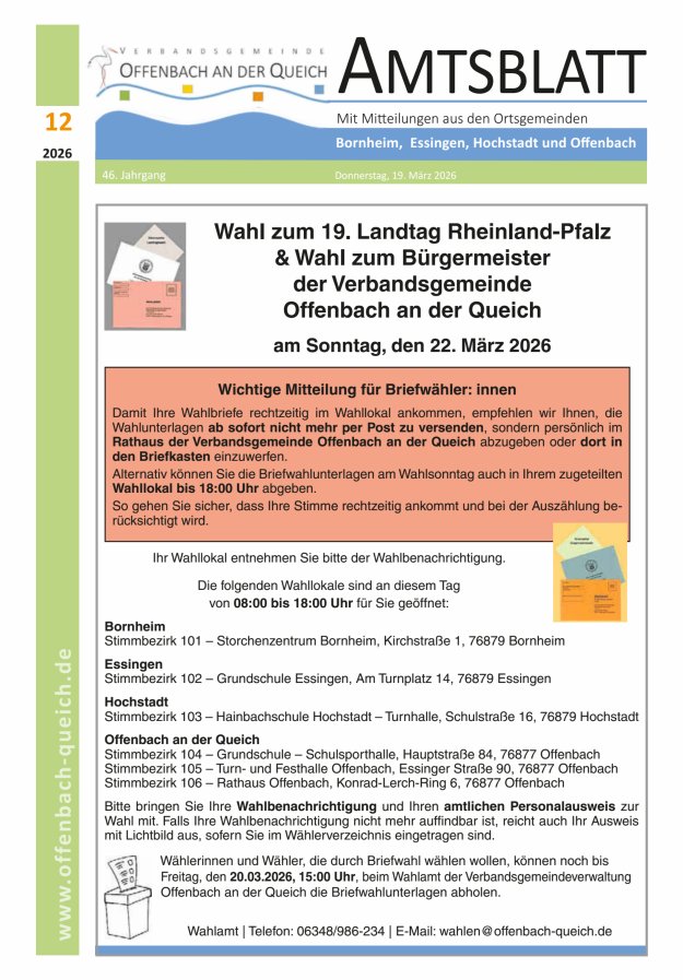Amtsblatt VG Offenbach an der Queich Titelblatt 12/2026