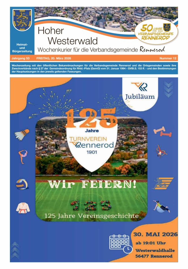 Hoher Westerwald - Wochenkurier für die Verbandsgemeinde Rennerod Titelblatt 12/2026