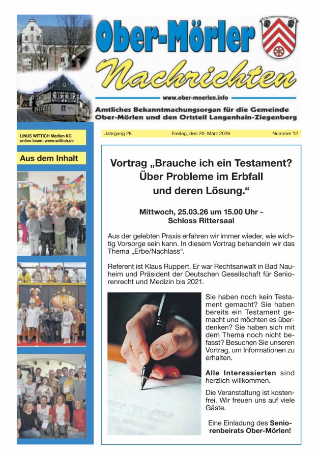Ober-Mörler Nachrichten Titelblatt 12/2026