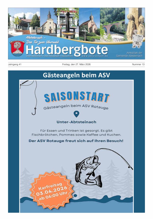 Hardbergbote - Mitteilungsblatt der Gemeinde Abtsteinach Titelblatt 13/2026