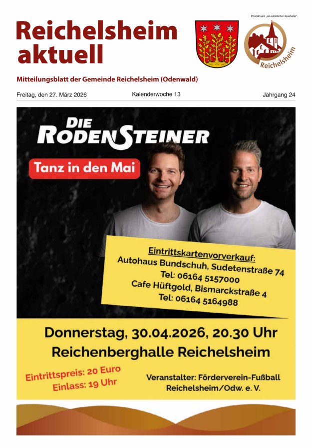Reichelsheim aktuell - Amtsblatt der Gemeinde Reichelsheim(Odenwald) Titelblatt 13/2026