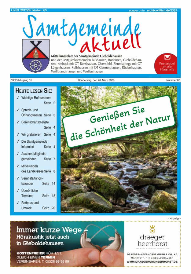 Samtgemeinde aktuell Gieboldehausen Titelblatt 03/2026