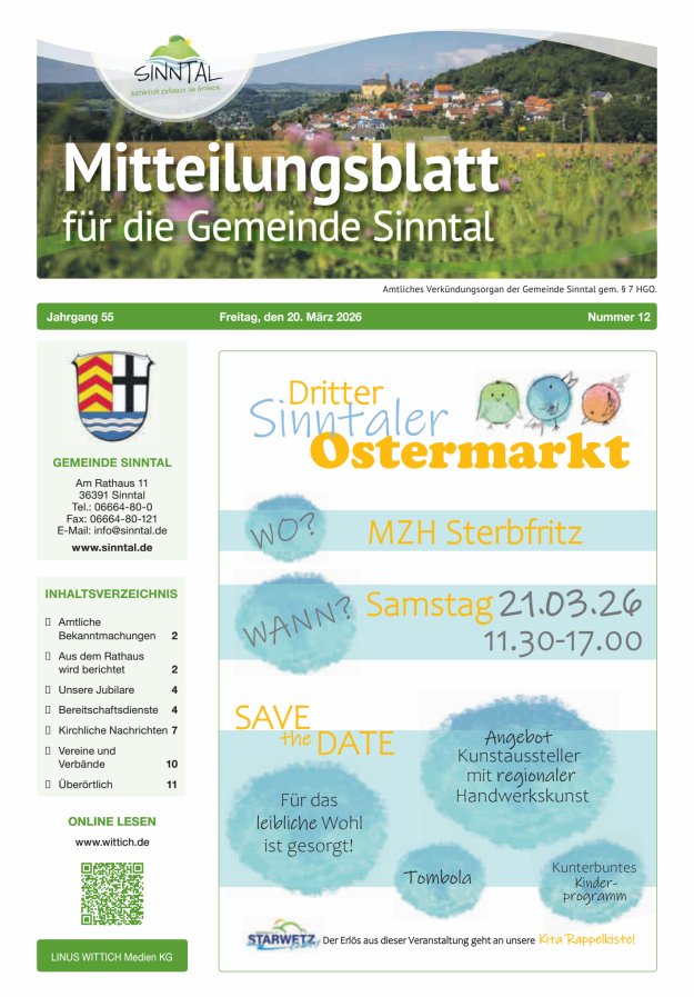 Mitteilungsblatt für die Gemeinde Sinntal Titelblatt 12/2026